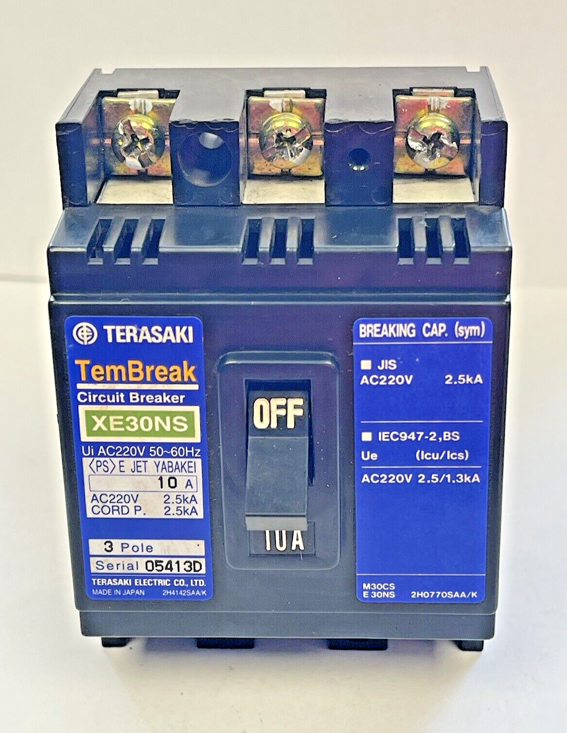TERASAKI - XE30NS- CIRCUIT BREAKER - 3 POLE, 10 AMP, 50-60Hz, 220 VAC