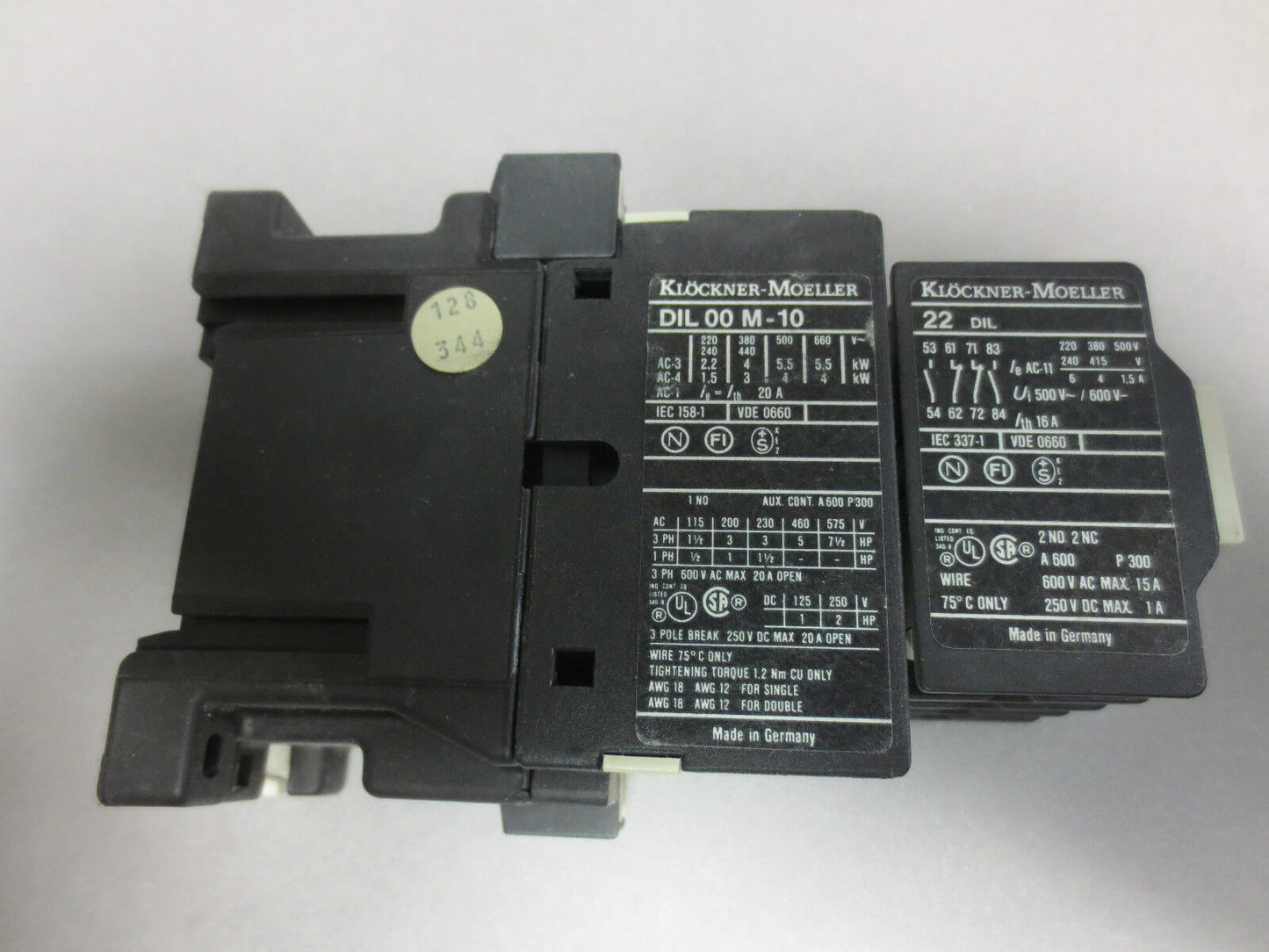 KLOCKNER-MOELLER DIL 00 M-10 & 22 DIL RELAY / CONTACTOR ASSEMBLY