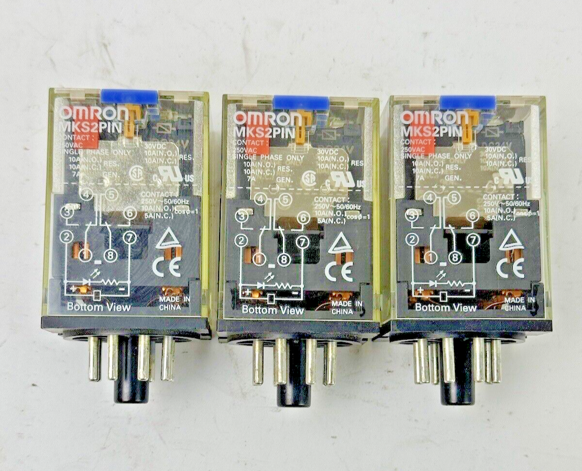OMRON *LOT OF 3* - MKS2PIN - RELAY - 250VAC/ 30VDC, 10A RES. ,7A GEN. SINGLE PHS