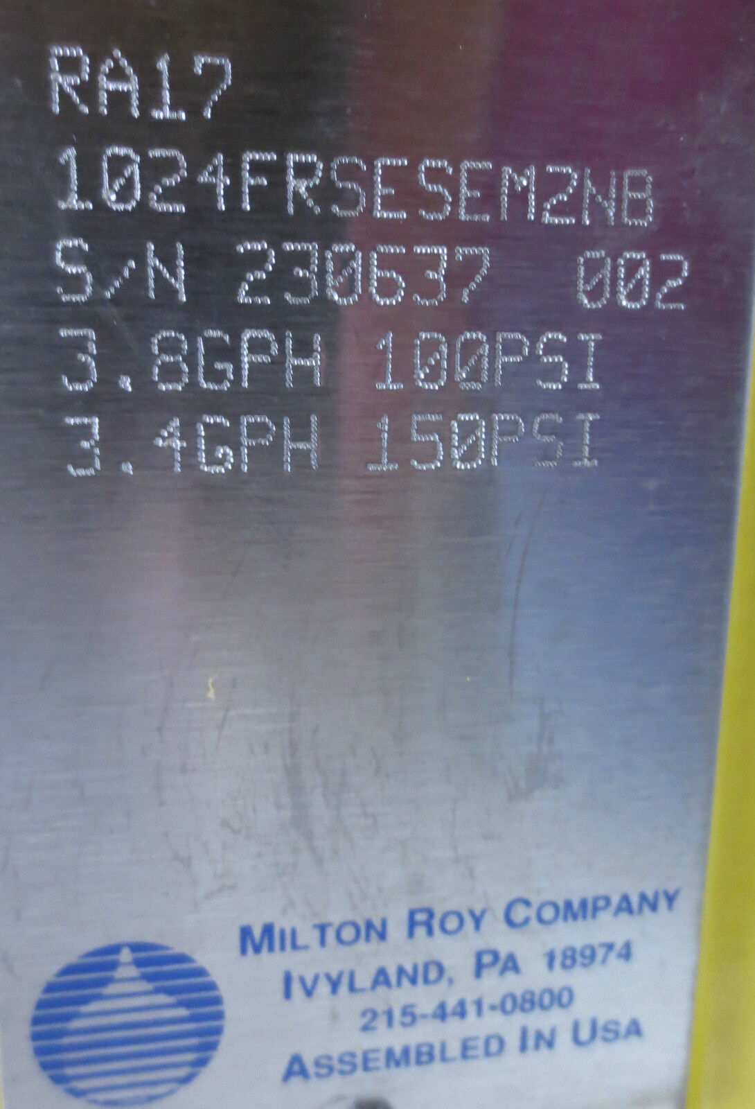 MILTON ROY 1024FRSESEM2NB RA17 METERING PUMP w/ RELIANCE S2000 MOTOR