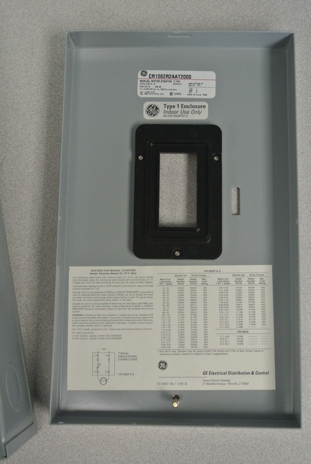 GENERAL ELECTRIC CR1062R2AAT2000 MANUAL MOTOR STARTER, 2-POLE / NEW SURPLUS