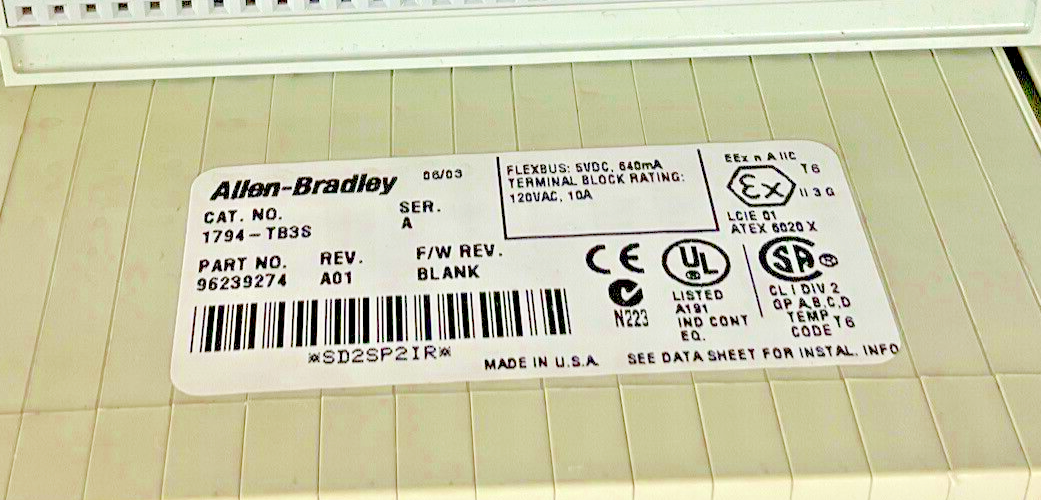 ALLEN BRADLEY 1794-IB16 SINK SER.A REV.A01 FWR BLNK 1794-TB3S TERM. BLOCK SER.A
