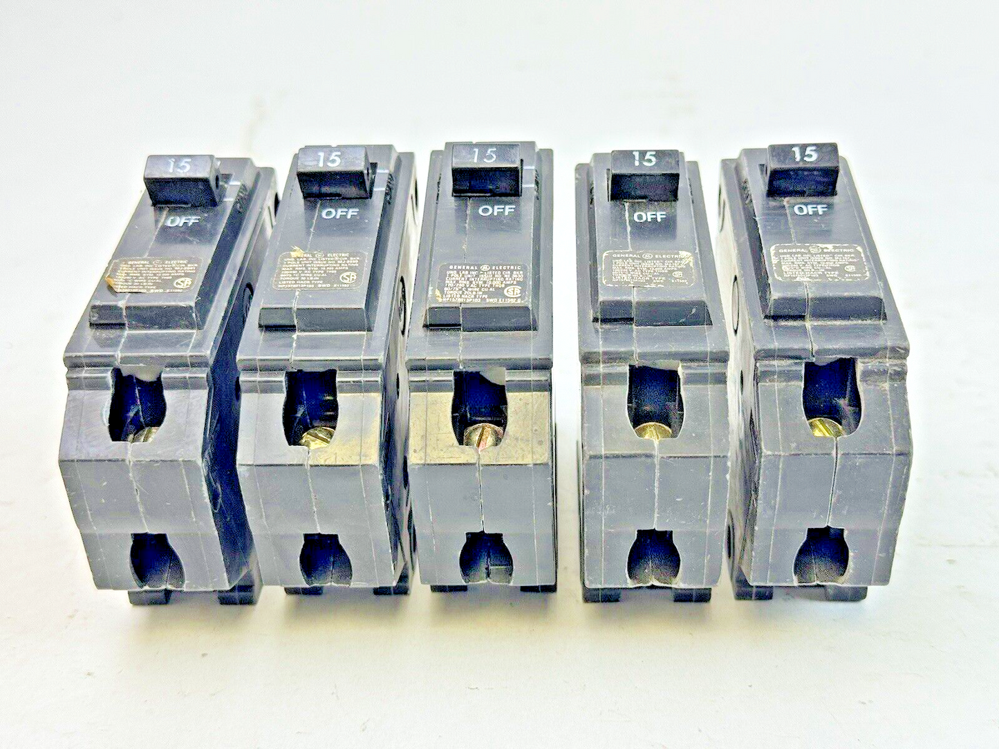 GE **LOT OF 5** - THQB115 - CIRCUIT BREAKERS - 1 POLE, 15 A, 240 VAC, TYPE THQB