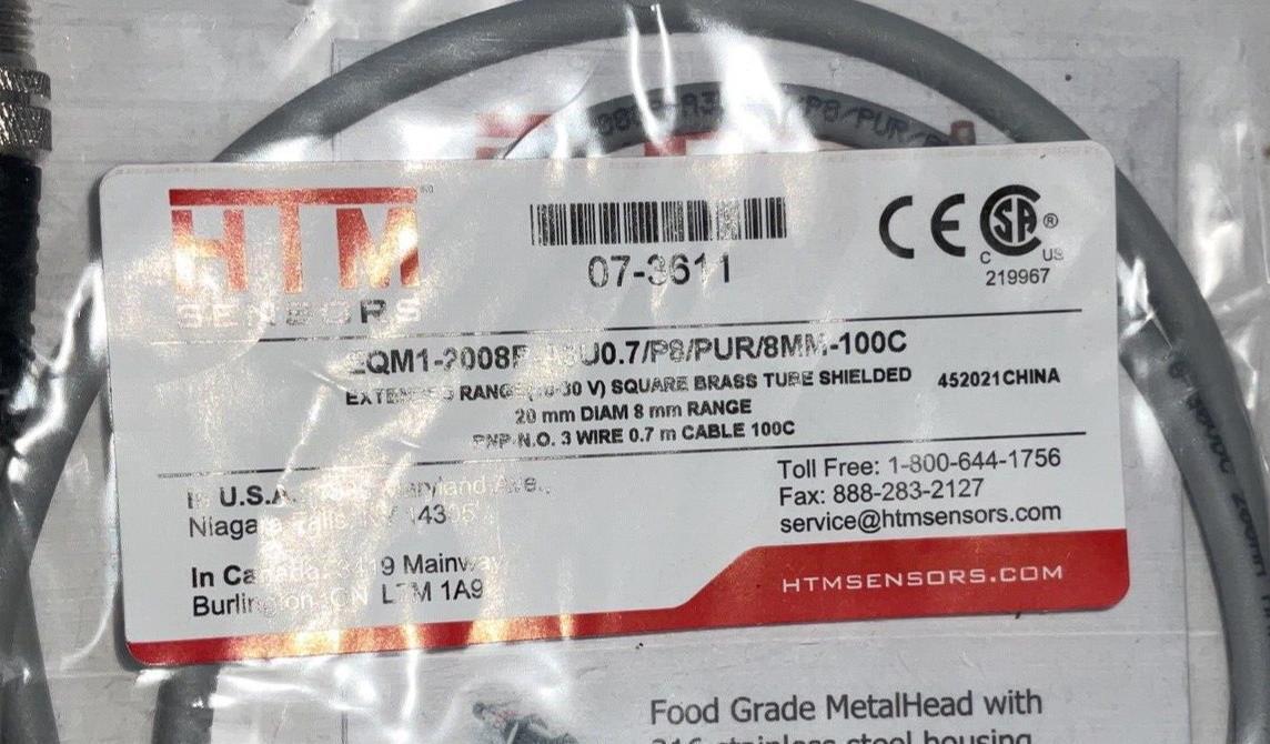 HTM EQM1-2008P-A3U0.7/P8/PUR/8MM-100C PROXIMITY SENSOR EXTENDED RANGE 10-30V