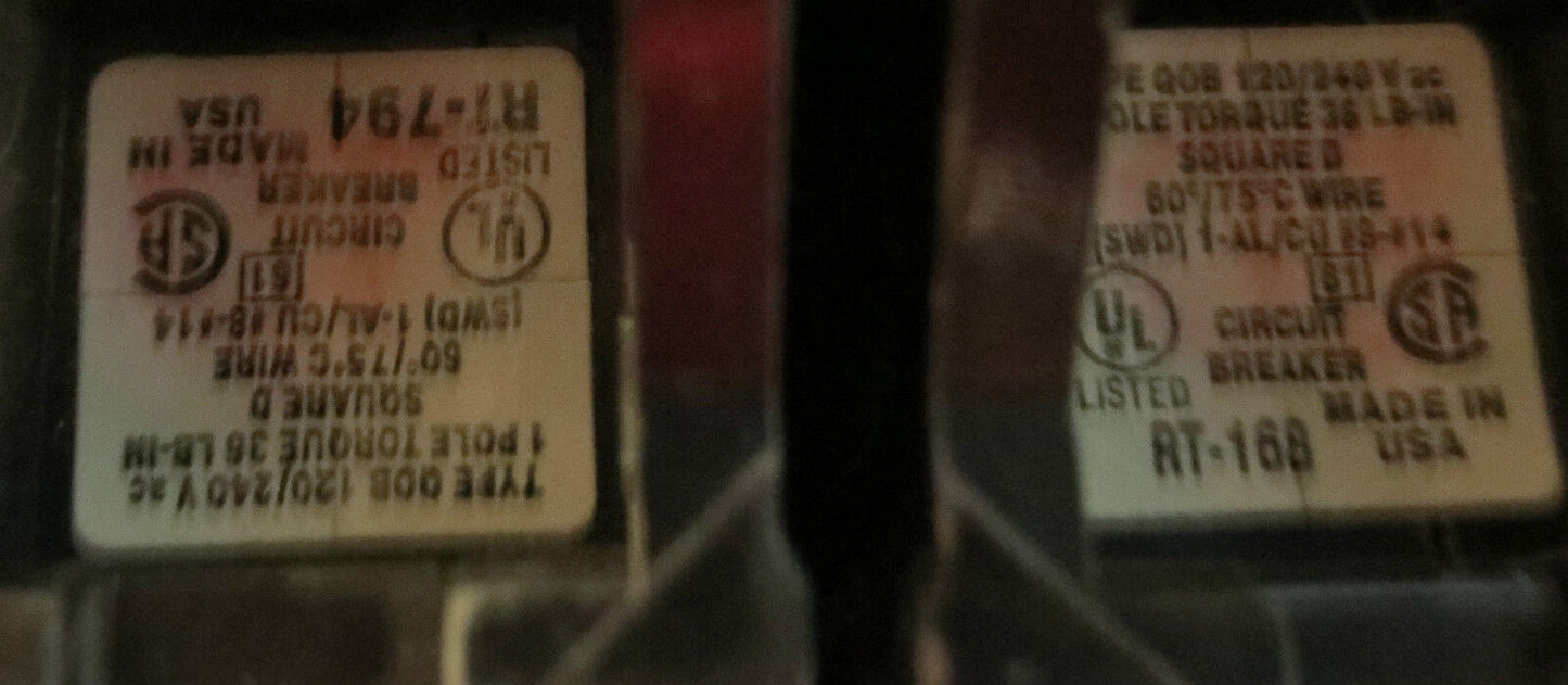 SQUARE D QOB120 20A 10AIR / 10AIC / 10kV 120/240V CIRCUIT BREAKER