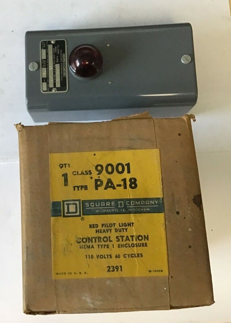 SQUARE D 9001 PA-18 CONTROL STATION RED PILOT 110V 60CY.