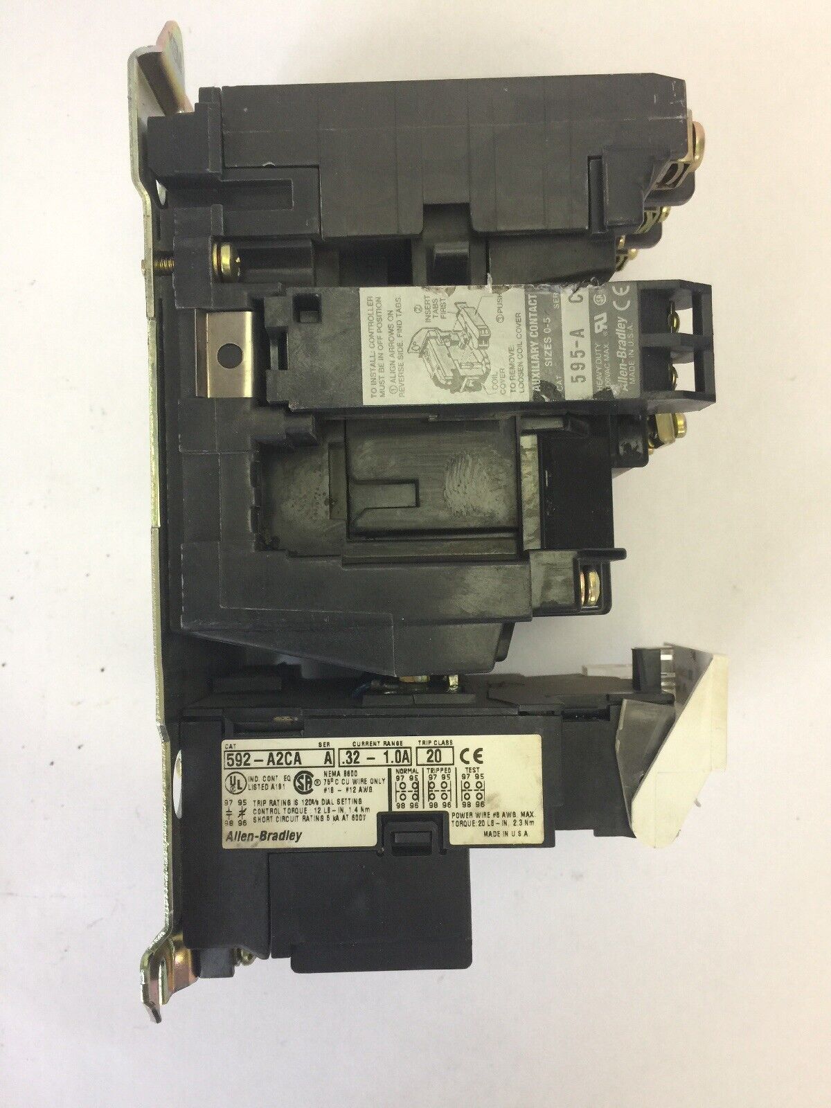 ALLEN BRADLEY 509-B0D-A2C SIZE 1 STARTER SER B 600VAC 27A 10HP 592-A2CA 595-A
