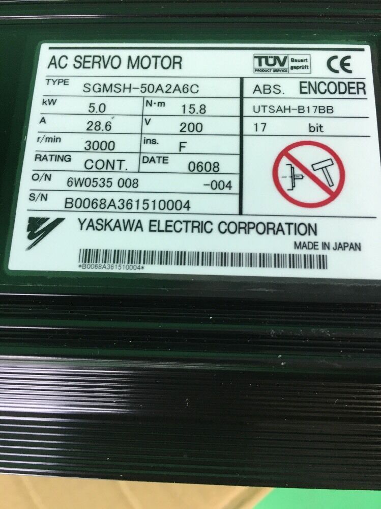 YASKAWA SGMSH-50A2A6C AC SERVO MOTOR 5KW 28.6A 200V 3000r/min