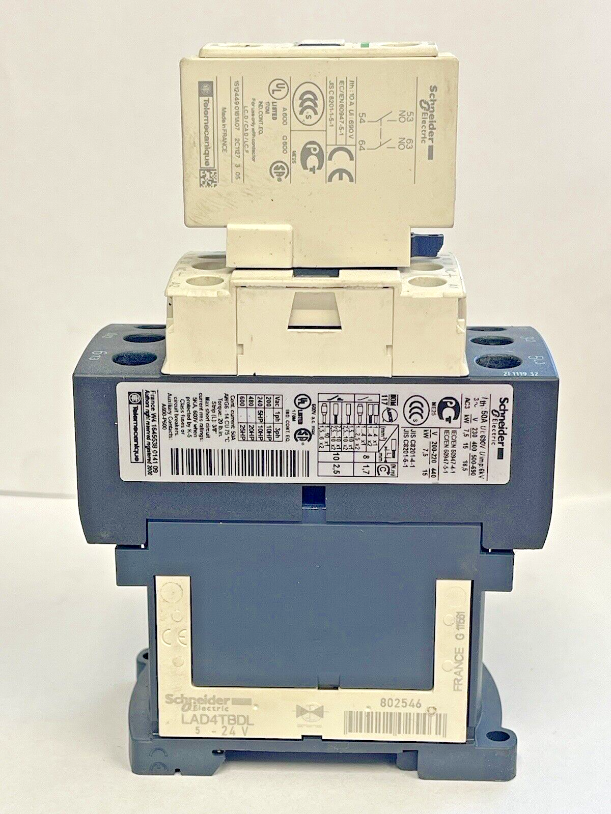 SCHNEIDER ELECTRIC - LC1D32 - CONTACTOR 24VDC & SCHNEIDER LADN20 - CONTACT BLOCK