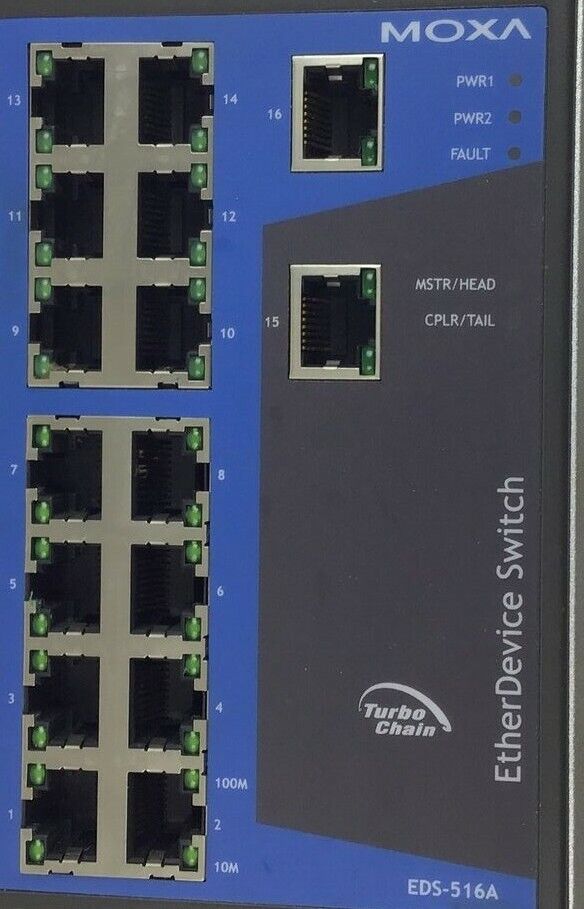 MOXA EDS-516A ETHERNETDEVICE SWITCH REV. 1.5 12-45VDC 1.6A CLASS2