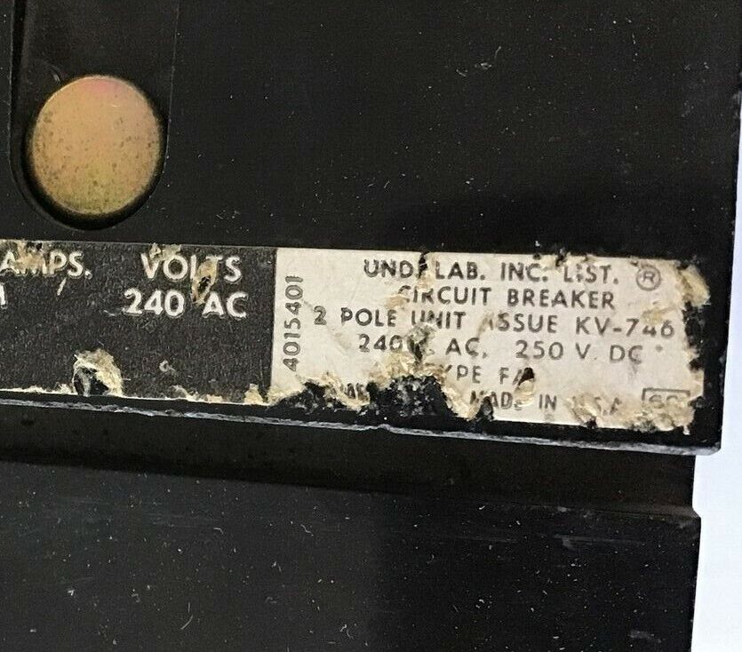 SQUARE D FA22015BC CIRCUIT BREAKER 15AMP 2POLE 240VAC/250VAC