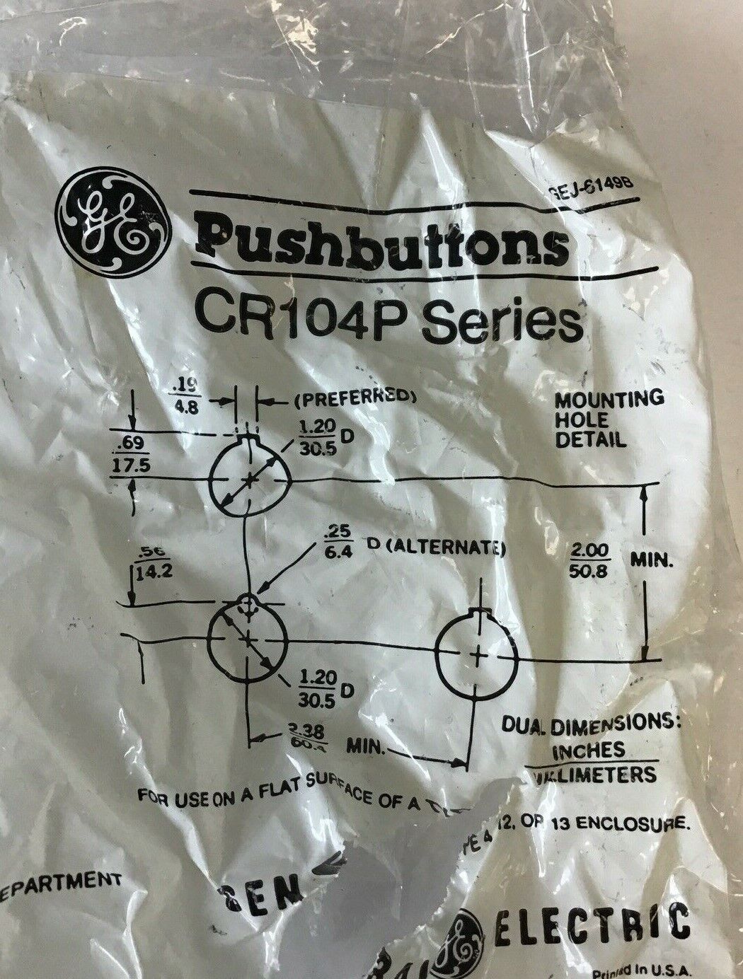 GENERAL ELECTRIC KEYED SELECTOR SWITCH CR104P SERIES