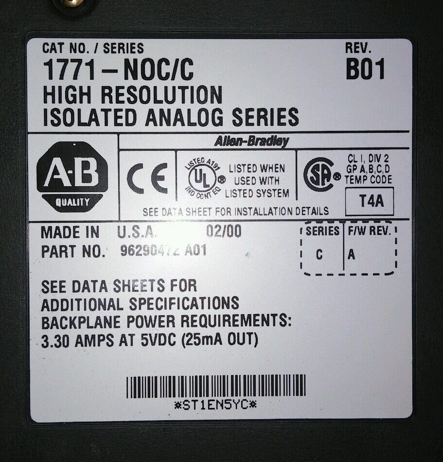 Allen Bradley 1771-NOC /C High Resolution Isolated Analog REV B01