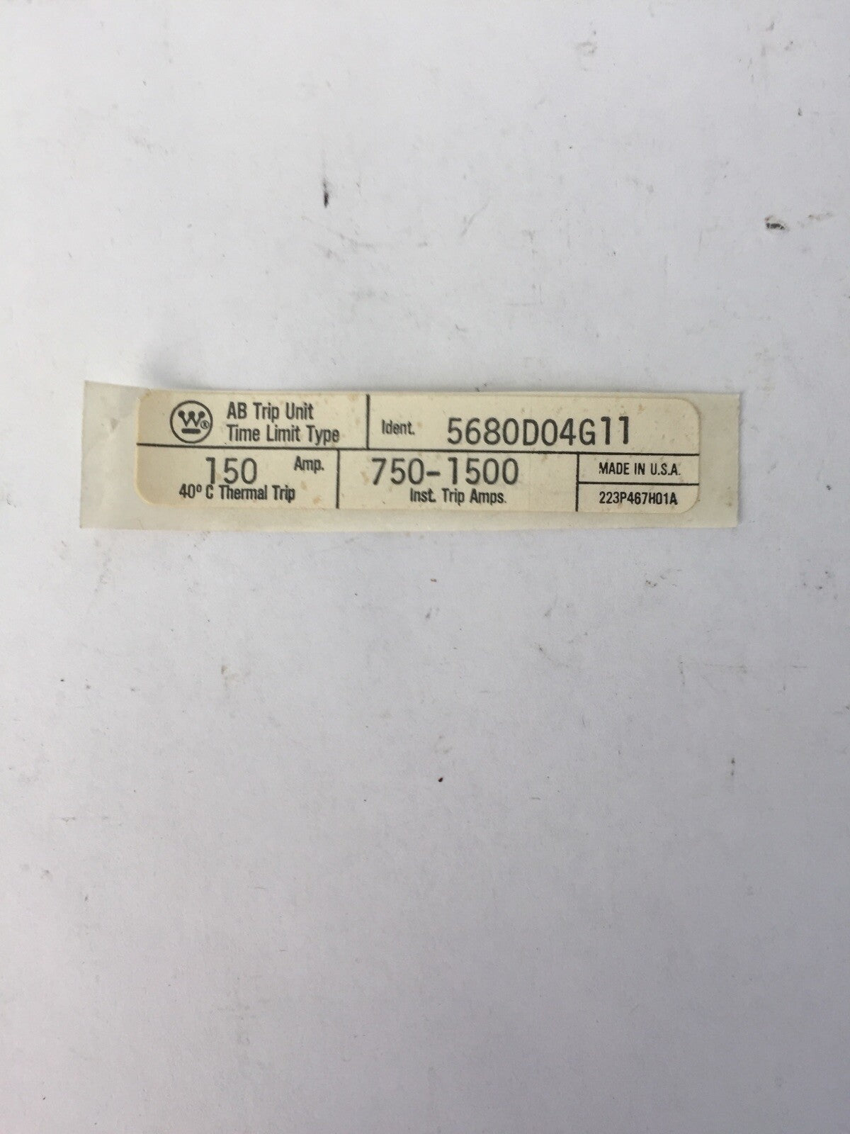 WESTINGHOUSE HLB2150T TRIP UNIT 2POLE 150AMP THERMAL TRIP 750-1500A INST. TRIP