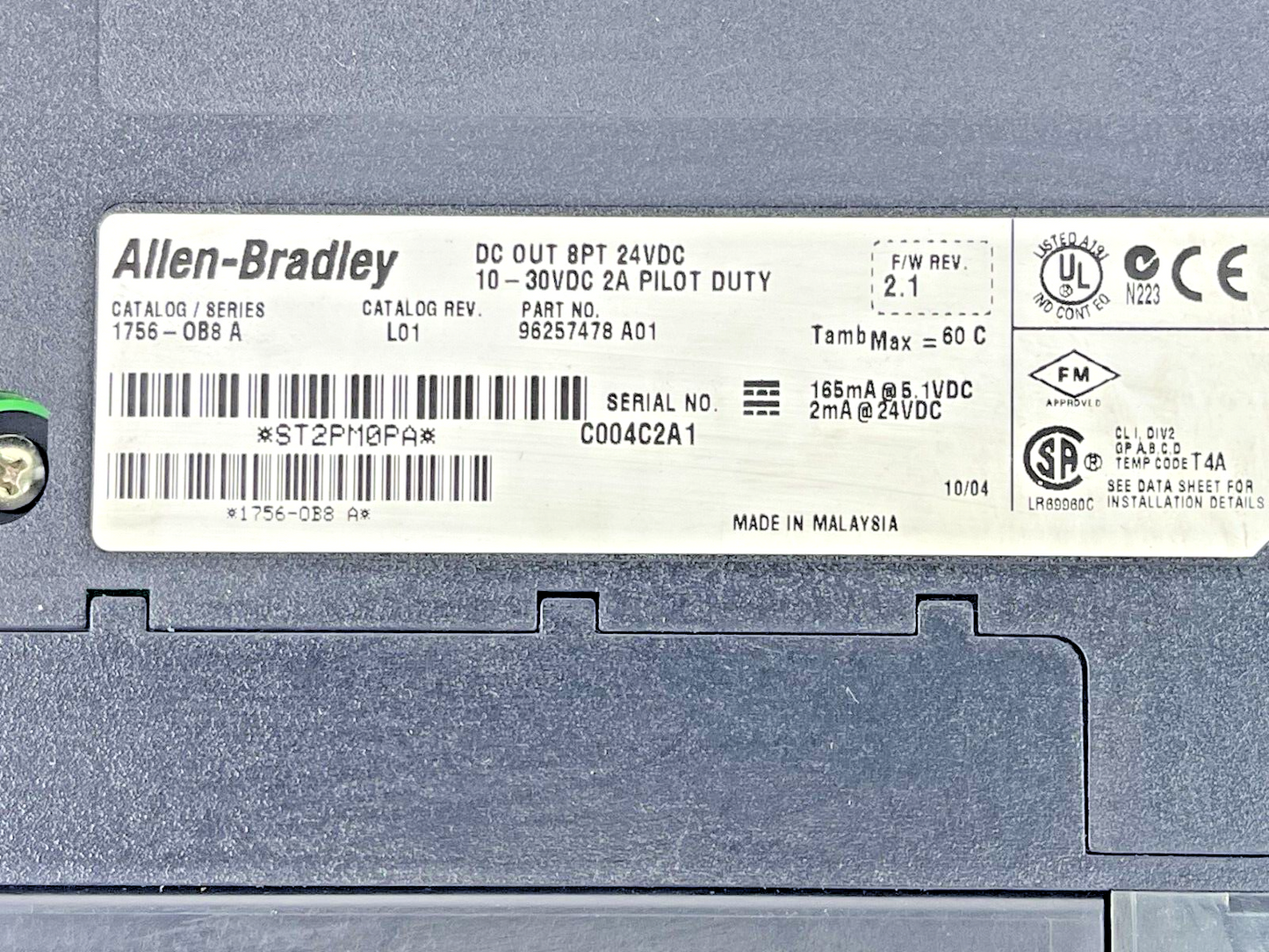 ALLEN BRADLEY - 1756-0B8 SER. A - CONTROLLOGIX DIGITAL DC OUTPUT PILOT DUTY