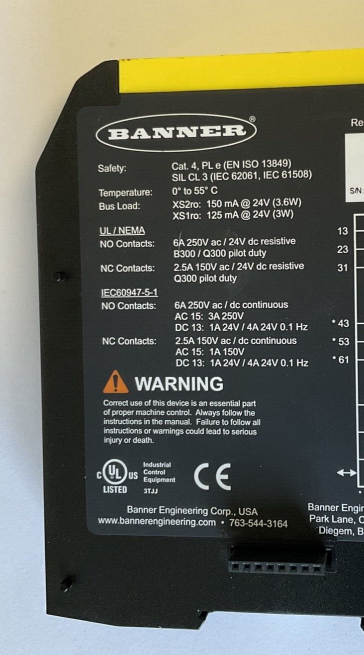 BANNER XS1RO SAFETY CONTROLLER 250VAC 24VDC 6A RELAY SAFETY OUTPUT MODULE