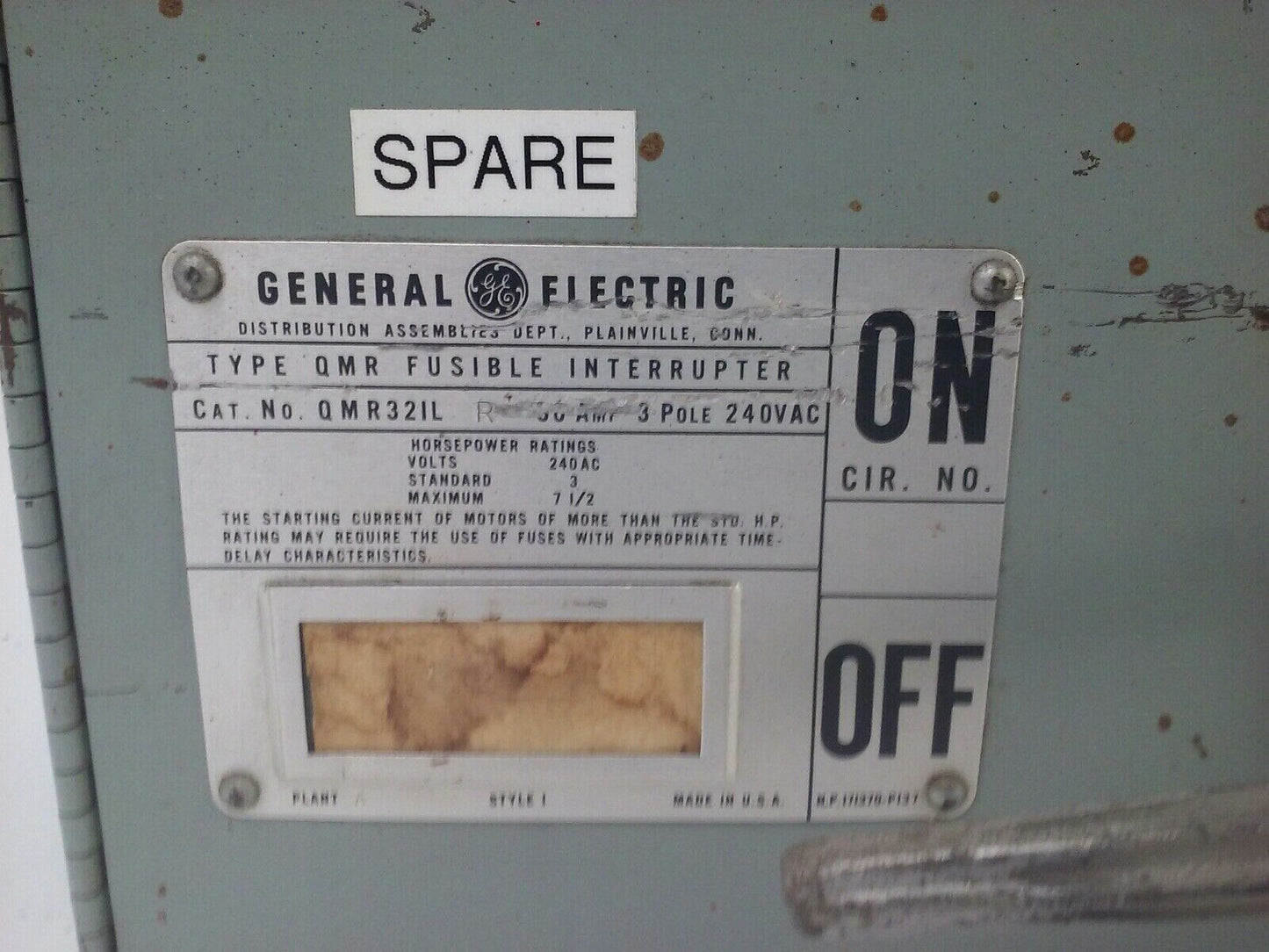 GE TYPE QMR QMR321L & QMR321R TWIN FUSIBLE INTERRUPTER SWITCH 30A W/ HARDWARE