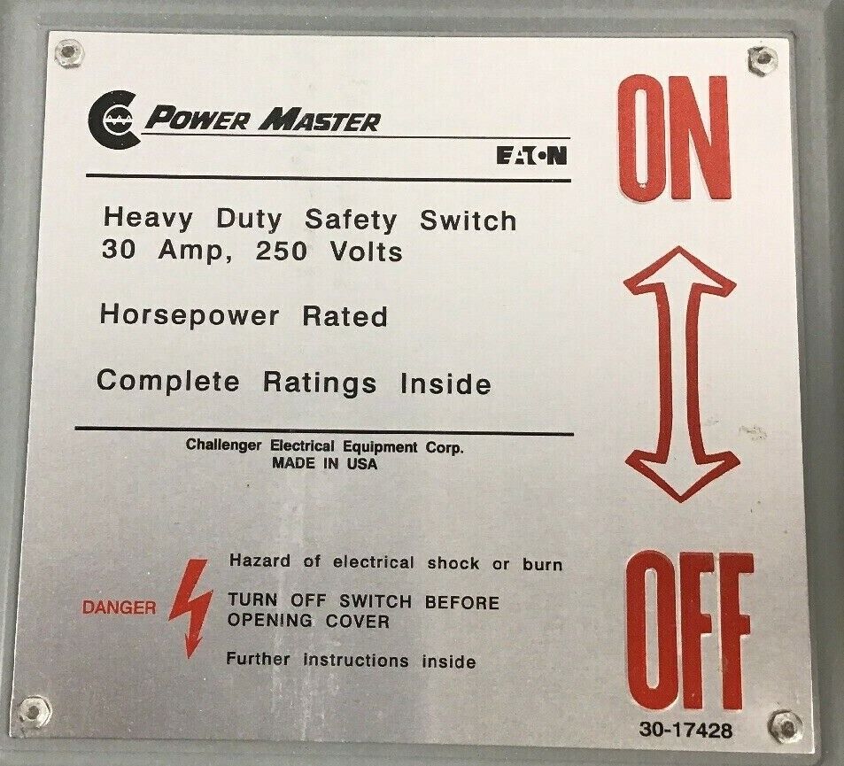 POWERMASTER RH321SNK HEAVY DUTY SAFETY SWITCH, 3R RAINPROOF 30AMP 240VAC FUSIBLE