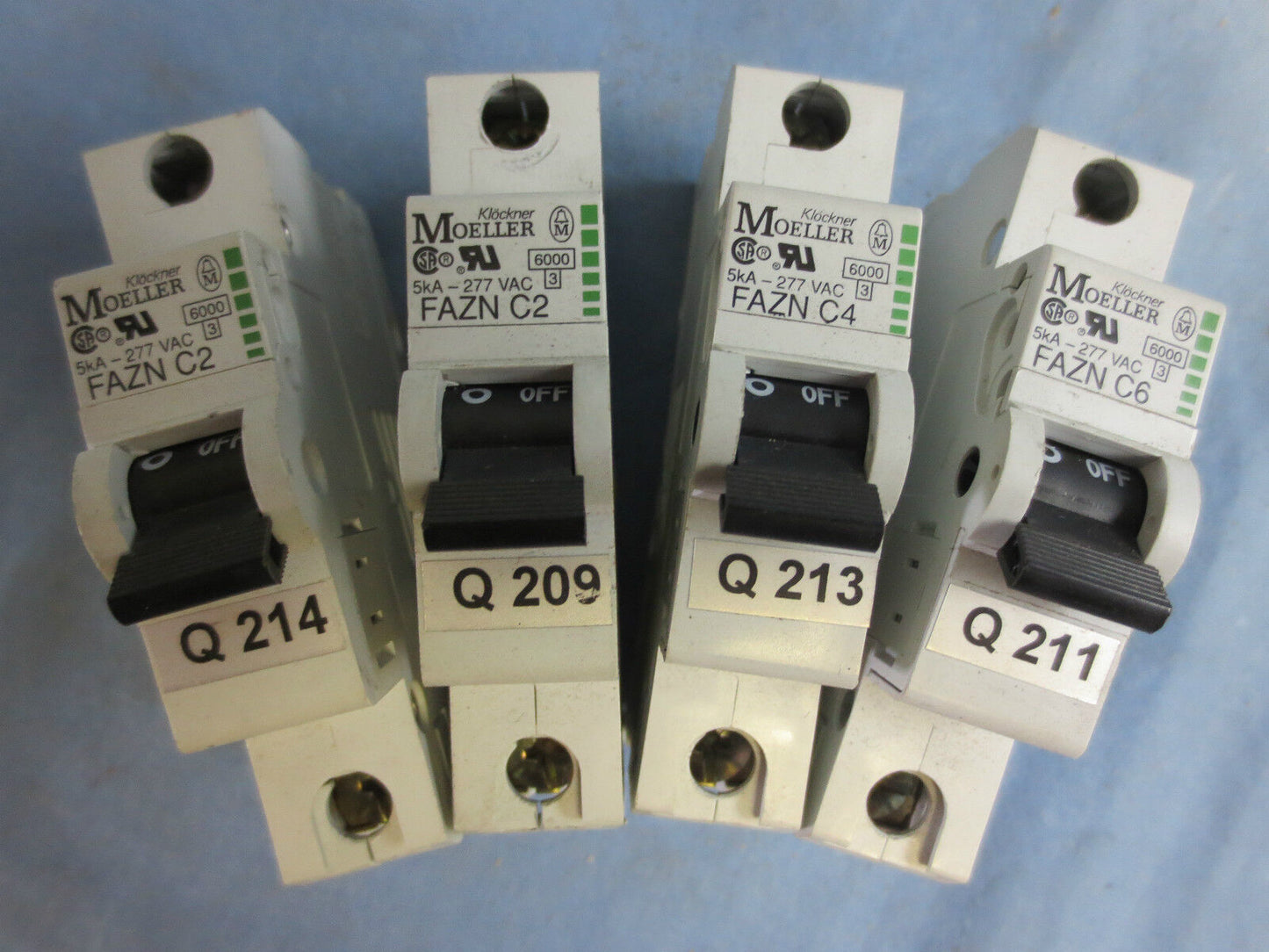 KLOCKNER-MOELLER CIRCUIT BREAKERS - FAZN C2 (2), FAZN C4, FAZN C6 - LOT of 4 pcs