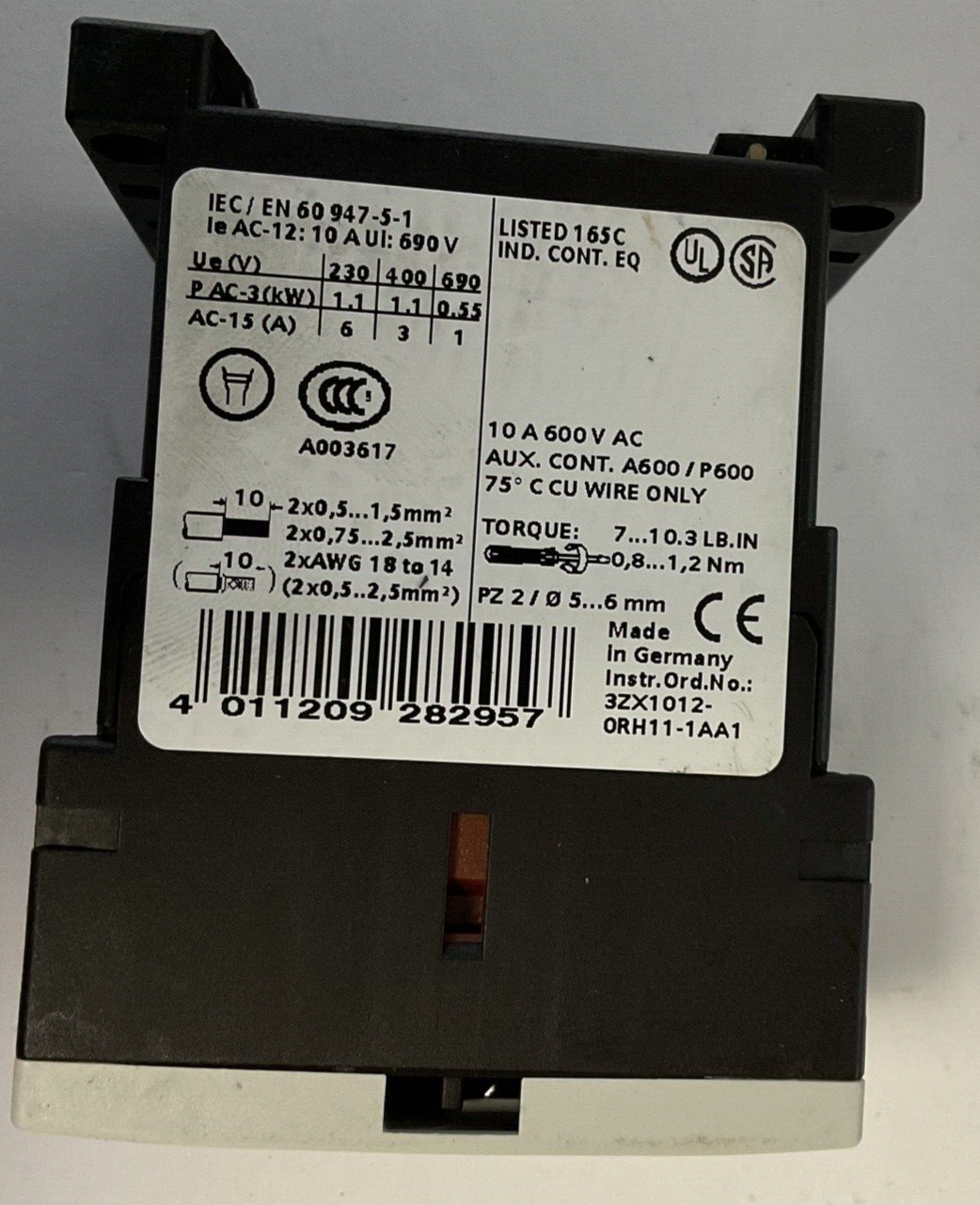 SIEMENS 3RH1122-1HB40 CONTACTOR 17-30VDC 10A 600VAC