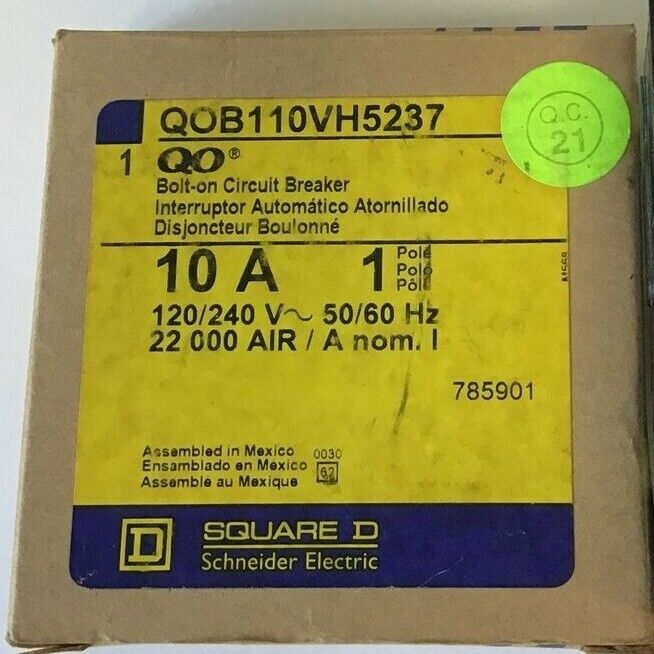 SQUARE D QOB110VH5237 CIRCUIT BREAKER 10A 120/240VAC 50/60HZ