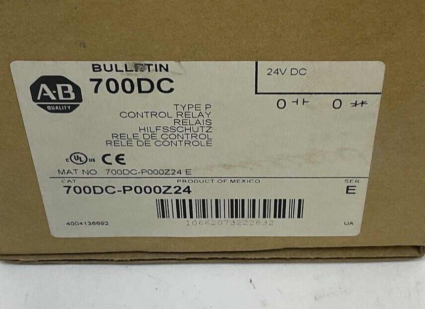 ALLEN BRADLEY 700DC-P000Z24 24VDC CONROL RELAY SER.E 20A 600VAC