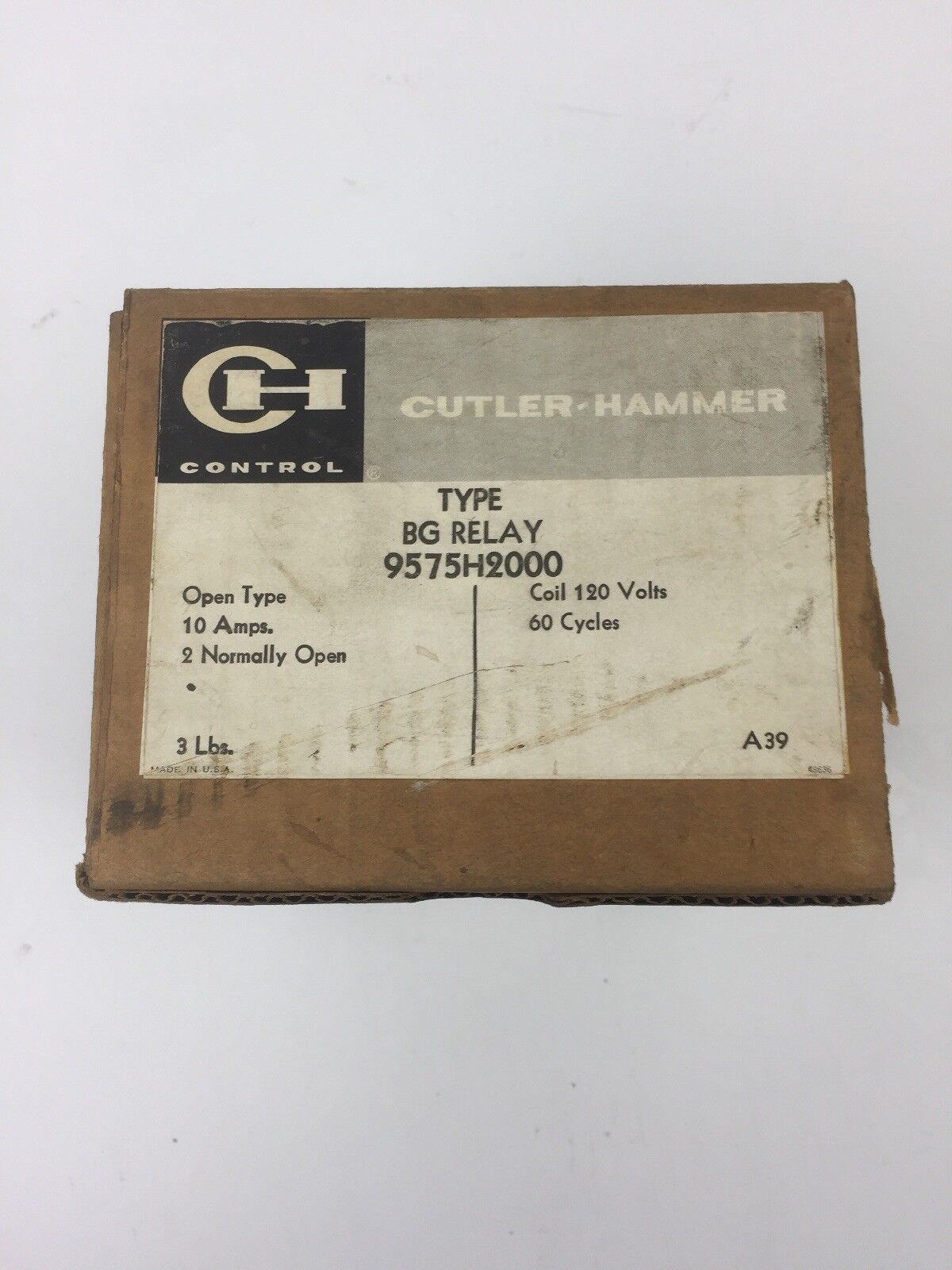 CUTLER HAMMER 9575H2000 TYPE BG RELAY 10 AMP MAX COIL 120 VOLTS 60 CYCLES