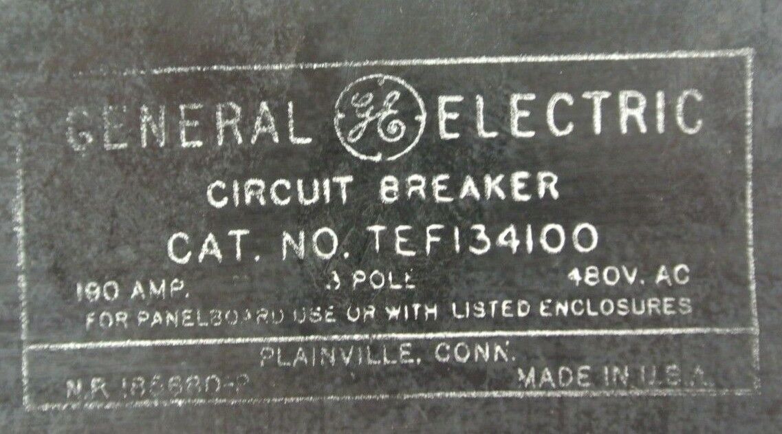 GENERAL ELECTRIC TEF134100 CIRCUIT BREAKER / 480VAC / 100A / 3-POLE