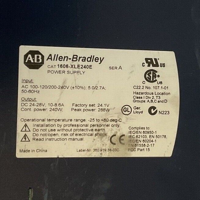 ALLEN BRADLEY 1606-XLE240E POWER SUPPLY SER.A 240V 50-60HZ 28VDC