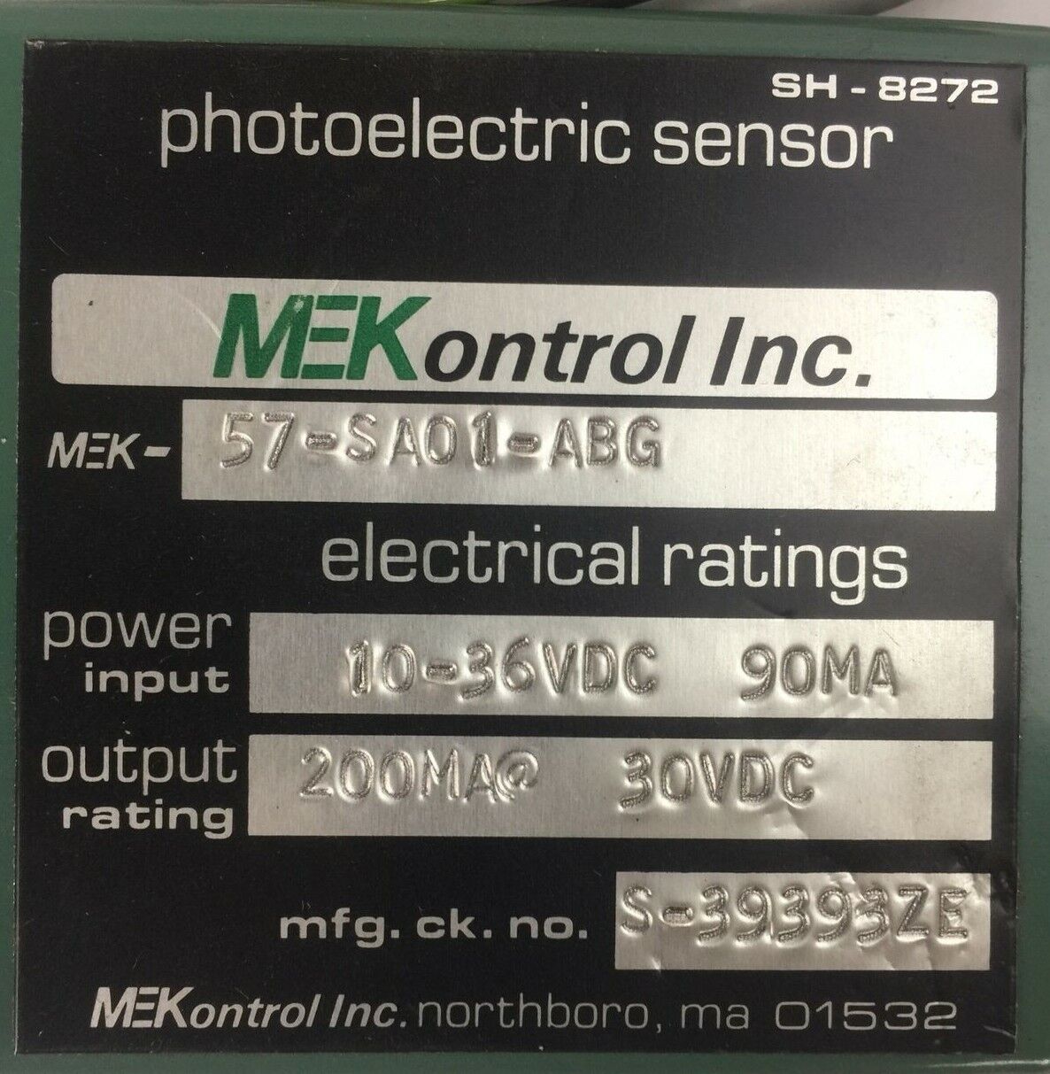MEKONTROL MEK57-SA01-ABG PHOTOELECTRIC SENSOR OUTPUT 200MA@ 30VDC INPUT 10-36VDC