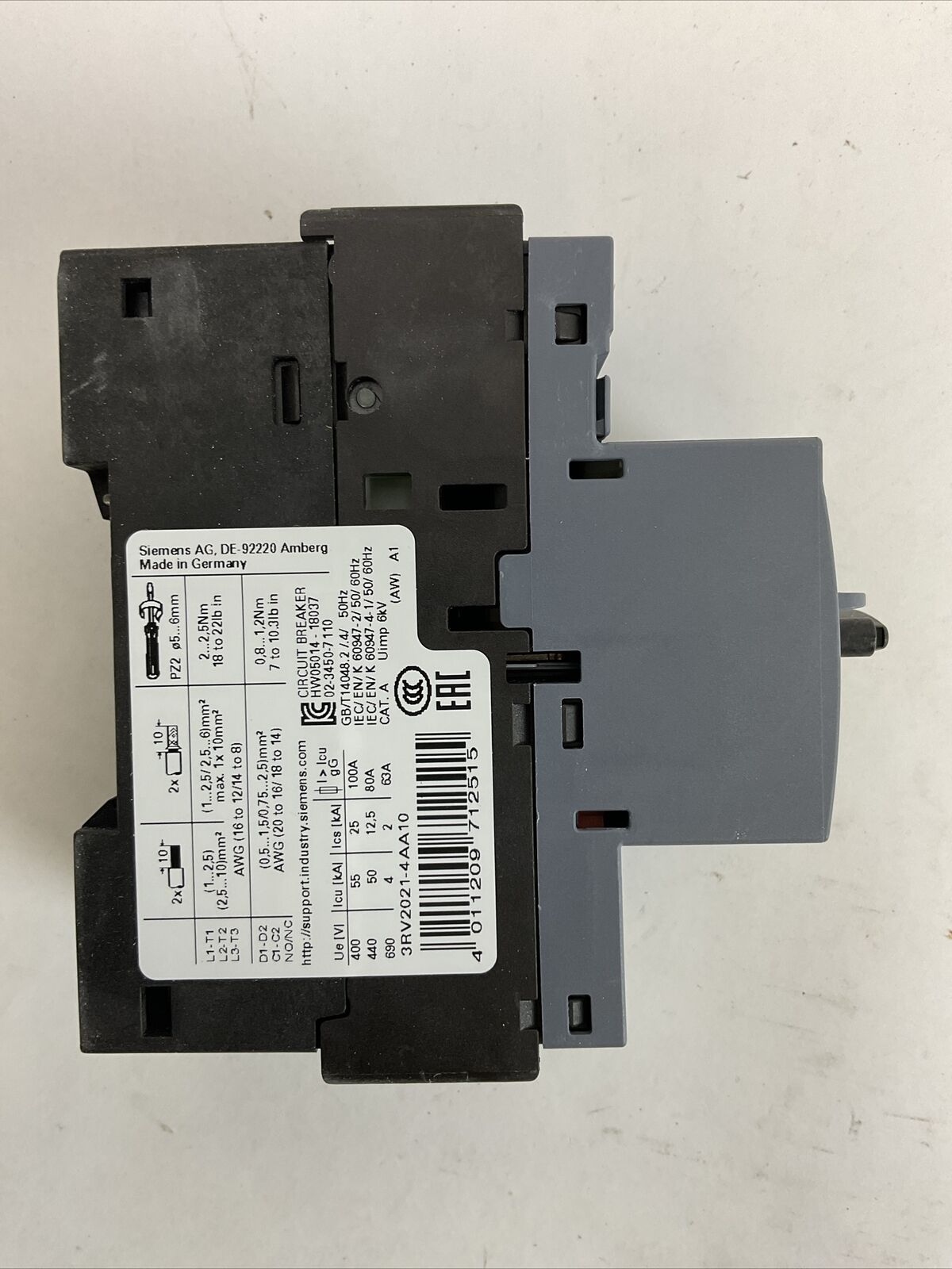 SIEMENS 3RV2021-4AA10 CIRCUIT BREAKER 10-16A