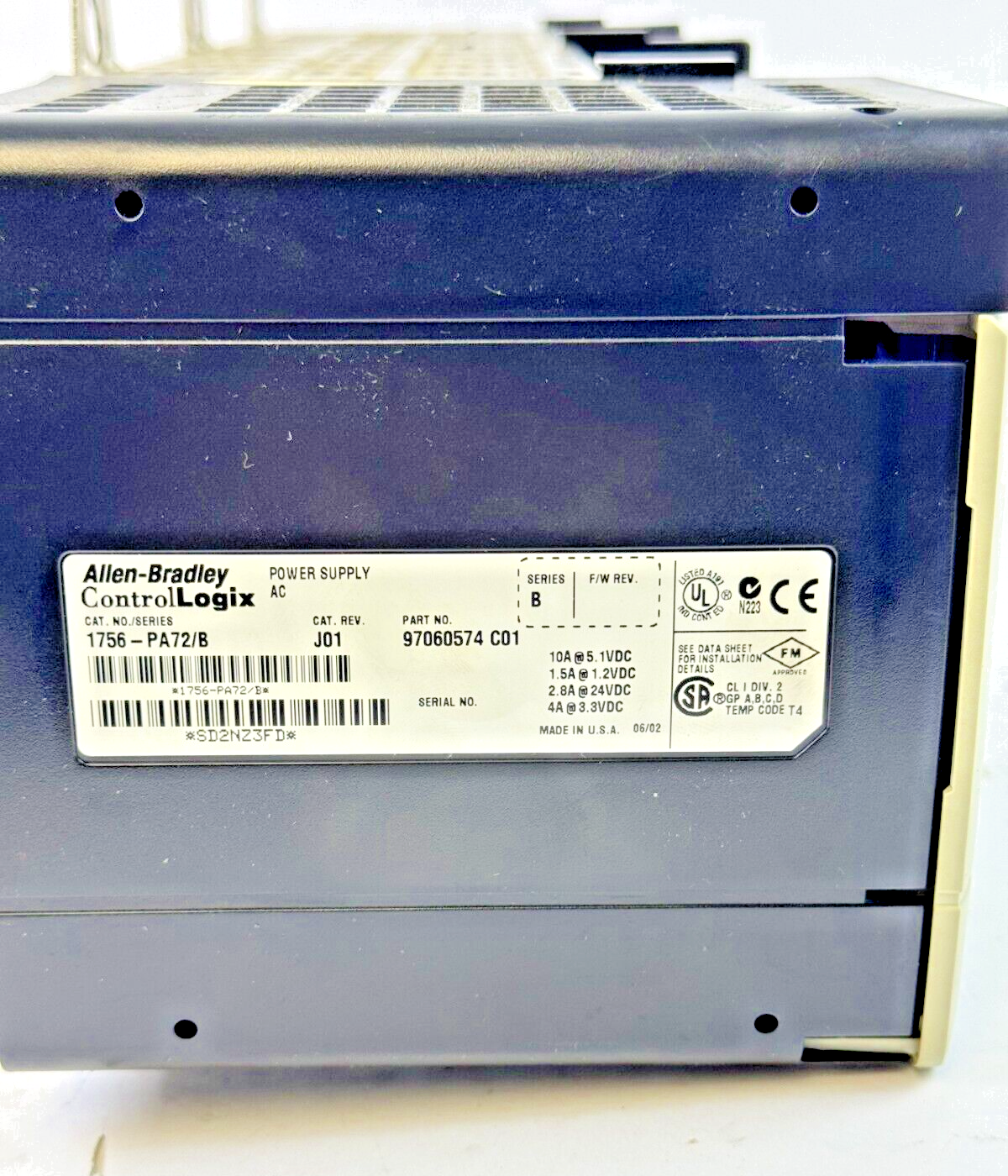 ALLEN-BRADLEY - 1756-PA72/B - CONTROL-LOGIX 10 SLOT 85-265V AC POWER SUPPLY