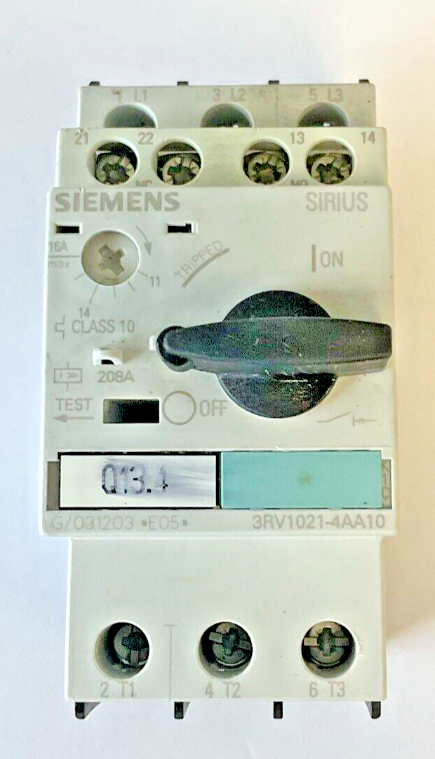 SIEMENS 3RV1021-4AA10 MOTOR CONTROL 208A 600V