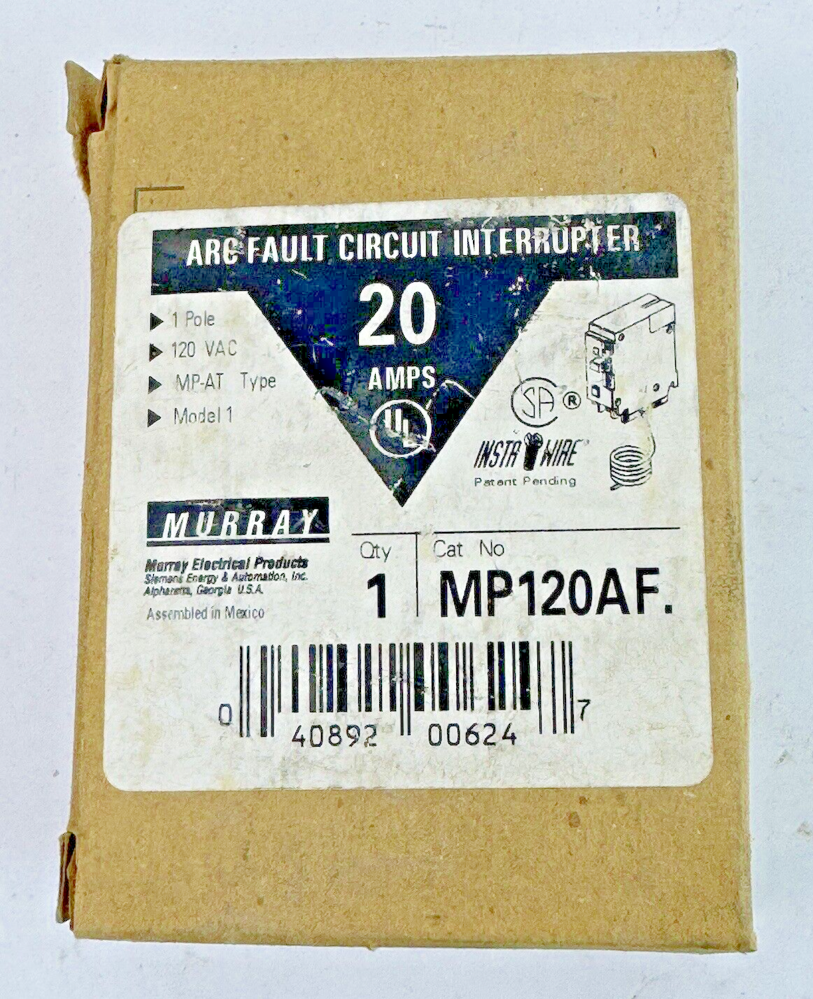 MURRAY - MP120AF -ARC FAULT CIRCUIT BREAKER - 1 POLE, 120 VAC, 20 AMP - NEW