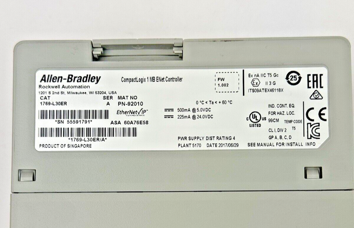 ALLEN-BRADLEY - 1769-L30ER SER. A, FW 1.002 - COMPACTLOGIX 1 MB ENET CONTROLLER