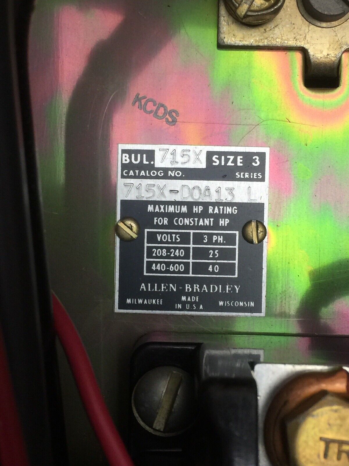 ALLEN BRADLEY 715XDOA13 TWO-SPEED STARTER CONSEQUENT POLE 3 PHASE SIZE 3 NEMA 0