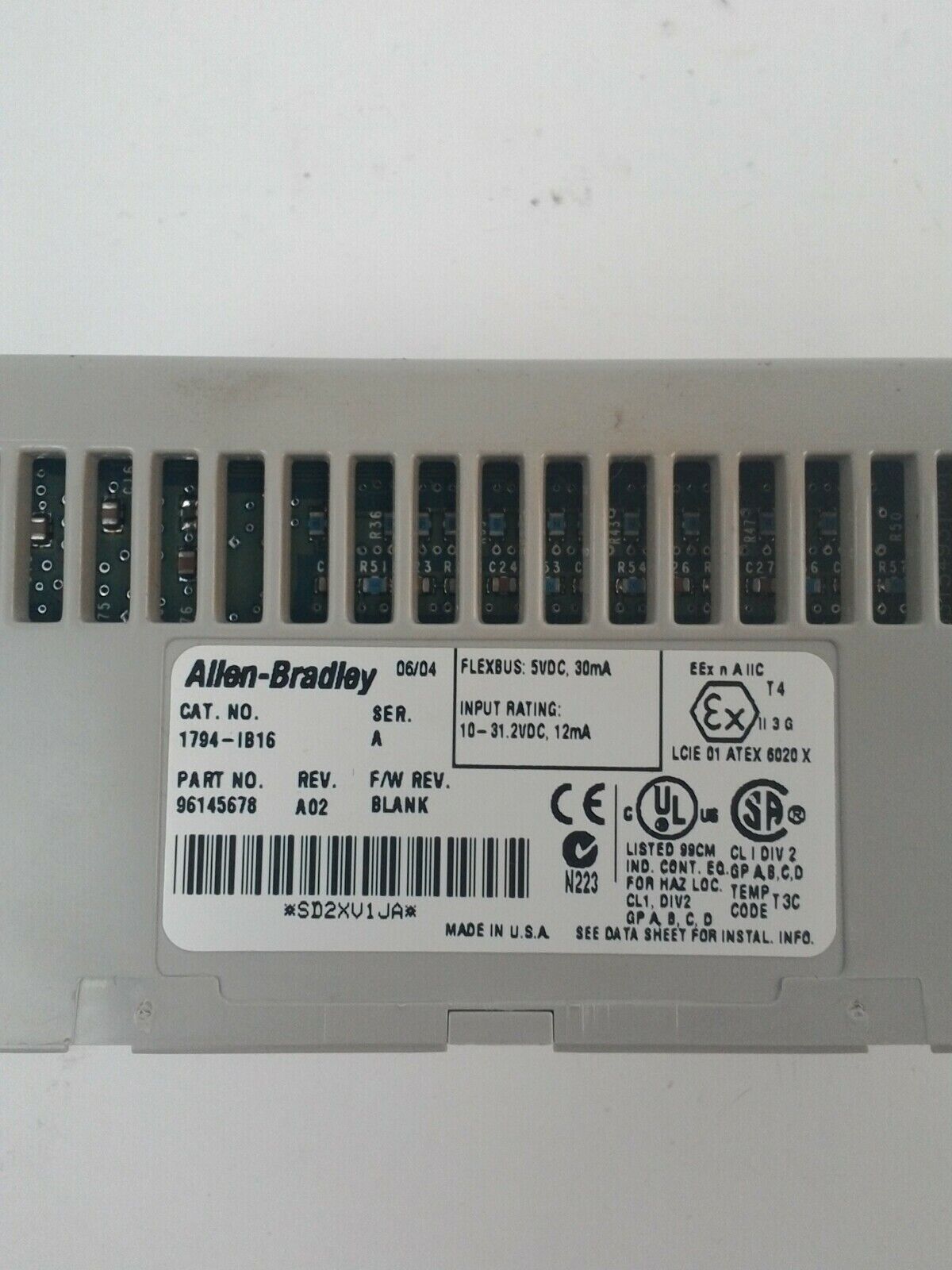 ALLEN BRADLEY 1794-IB16 FLEX I/O 24VDC SINK INPUT REV.A02 F/W REV.BLANK