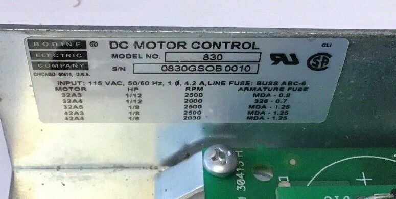 BODINE ELECTRIC DC MOTOR CONTROL 830 INPUT 115VAC 50/60HZ