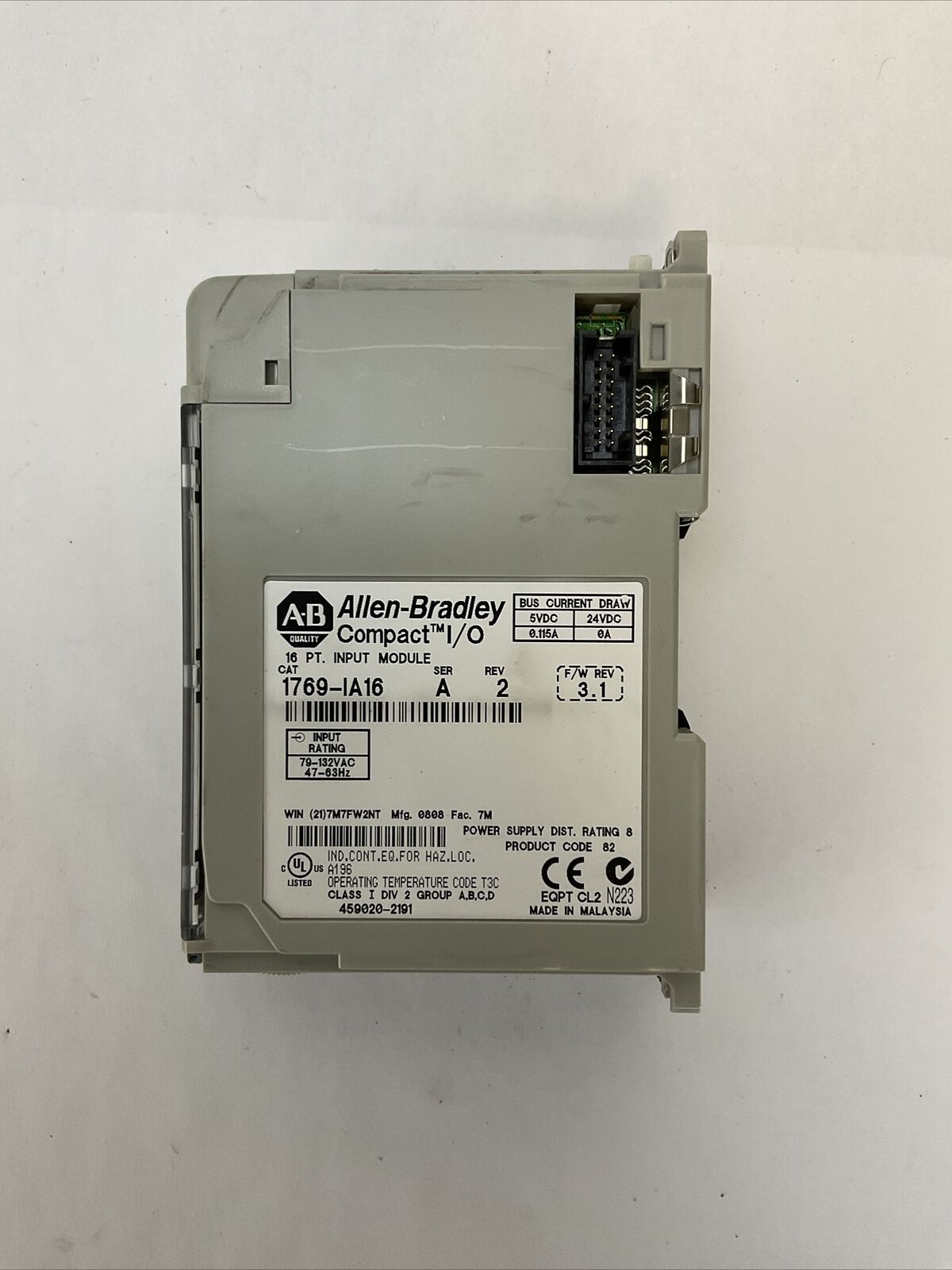 ALLEN BRADLEY 1769-IA16 SER A REV 2 F/W REV 3.1 COMPACT I/O PT INPUT MODULE