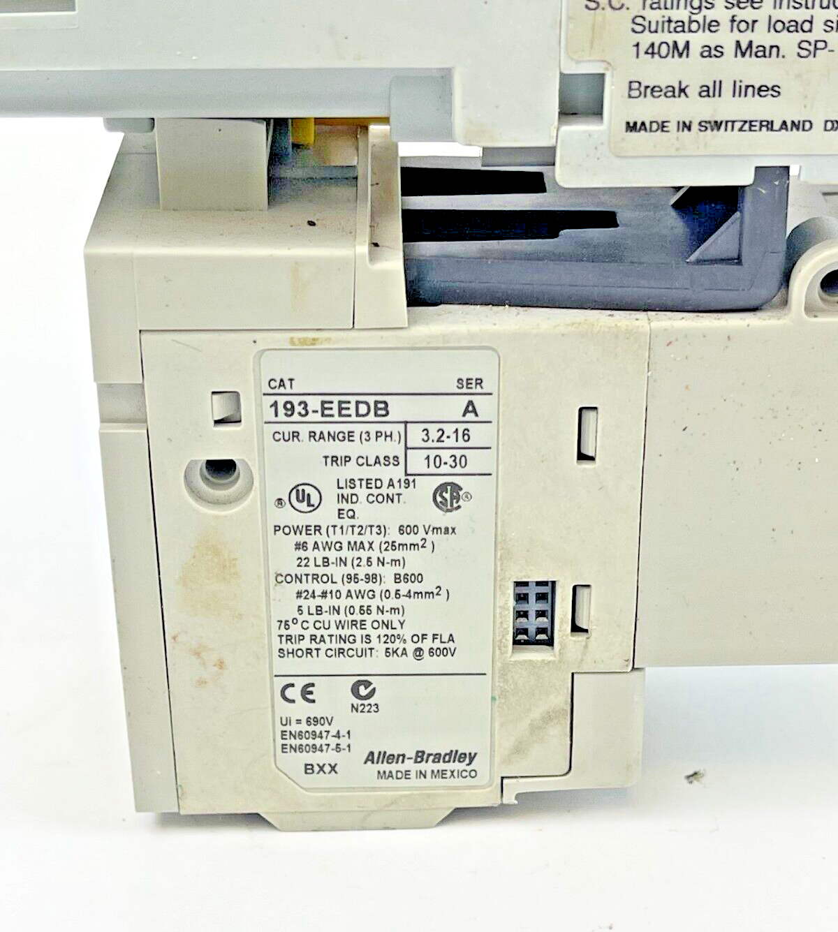 ALLEN-BRADLEY 100-C09D*10 SER. A CONTACTOR W 24VDC COIL & 193-EEDB SER. A RELAY