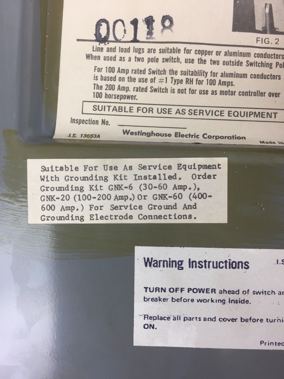 WESTINGHOUSE JHU221 HEAVY DUTY SAFETY SWITCH 240 VAC 250 VDC 30 AMP