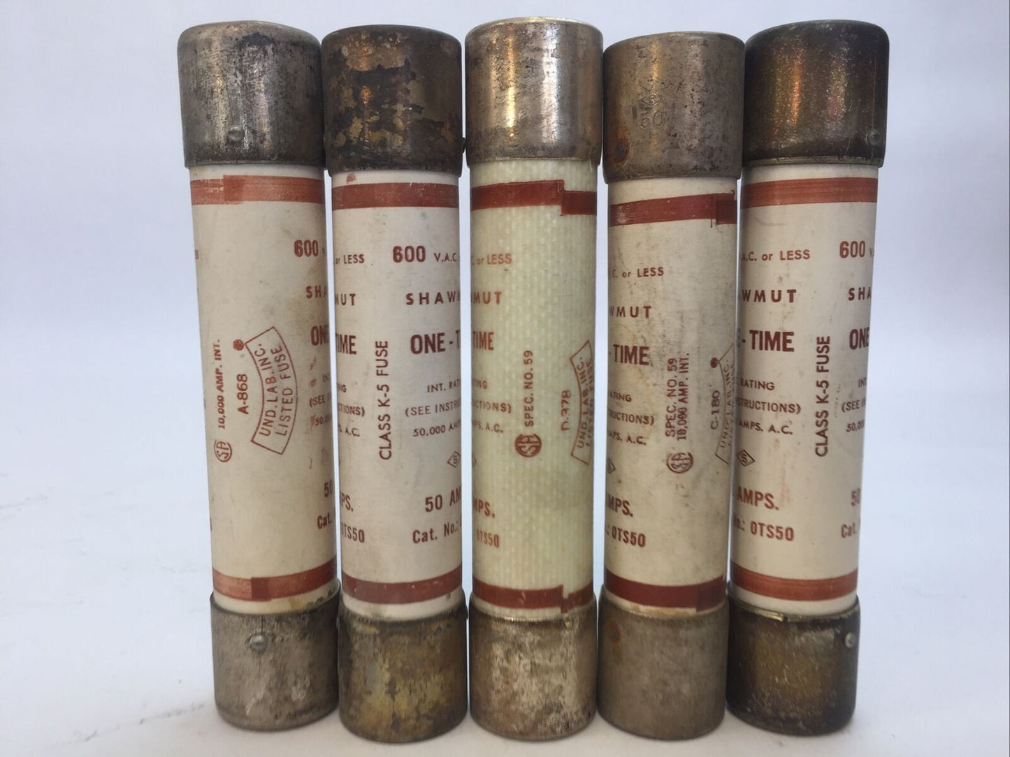 SHAWMUT OTS50 ONE-TIME FUSE 50AMP 600VAC CLASS K5 (LOT OF 5)
