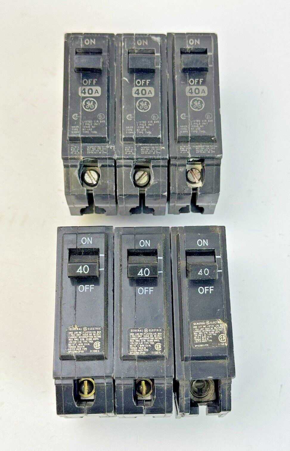 GE **LOT OF 6** THQL1140 - CIRCUIT BREAKERS - 1 POLE, 40 A, 240 VAC