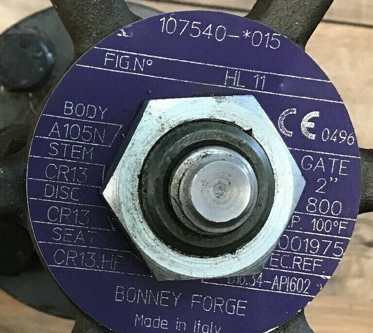 BONNEY FORGE 2"-800 GATE VALVE HL11 A105N BODY 107540-*015