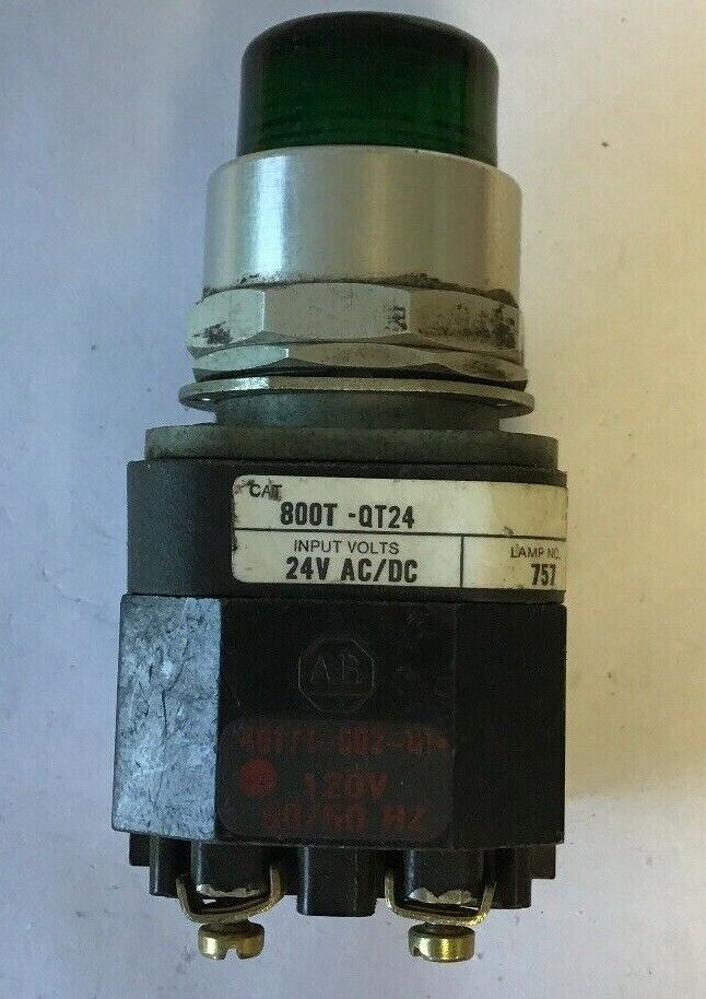 ALLEN-BRADLEY 800T-QT24 SER. T GREEN PUSHBUTTON SWITCH 24VAC/DC #757 LAMP