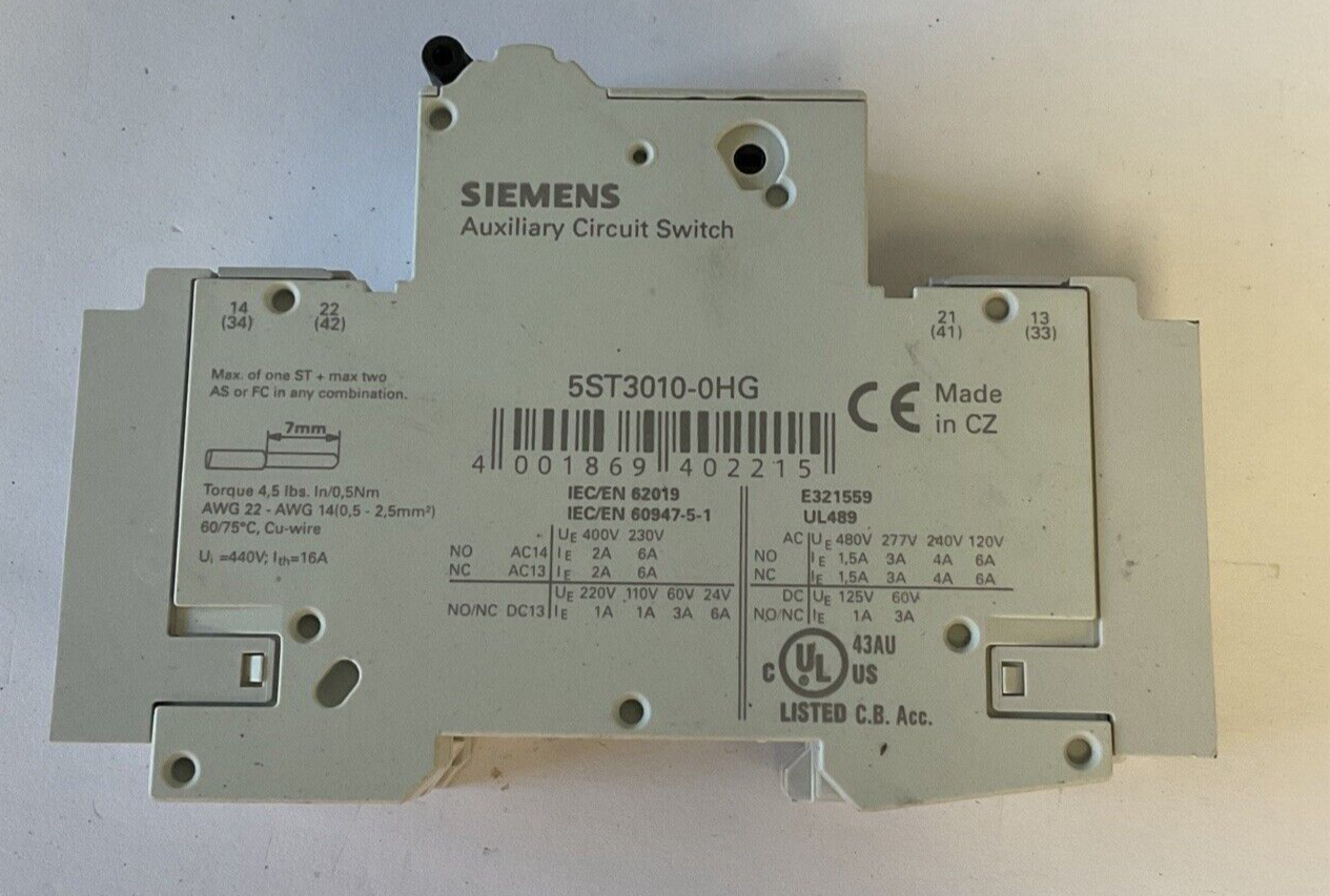 SIEMENS 5SJ4101-7HG41 CIRCUIT BREAKER 6A AUXILIARY CIRCUIT SWITCH