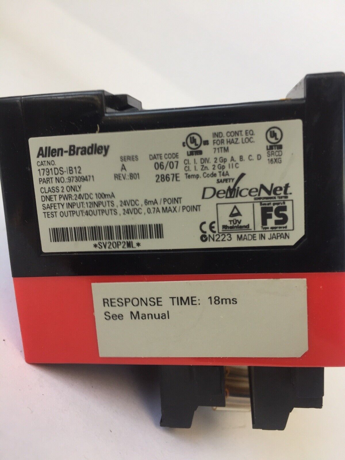 ALLEN BRADLEY 1791DS-IB12 COMPACT BLOCK 12 INPUT 24VDC SERIES A REV B01