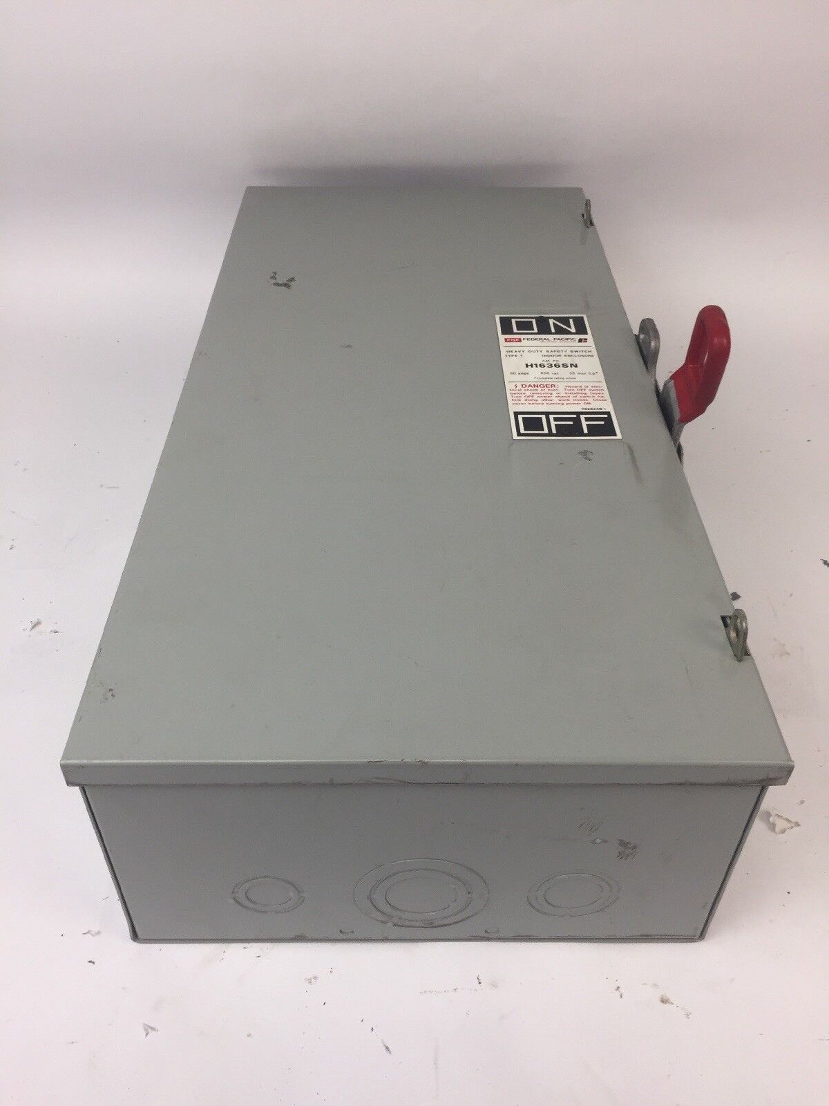 FPE H1636SN FUSIBLE HD SAFETY SWITCH 600VAC 250VDC 60AMP 50HP 3PH 3 POLE TYPE 1