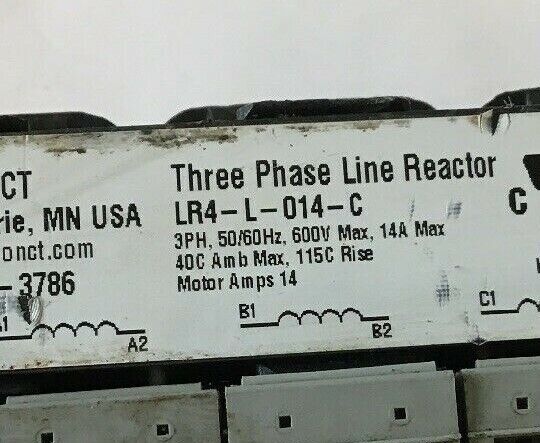 EMERSON LR4-L-014-C THREE PHASE LINE REACTOR 3PH,50/60HZ, 600V 14A