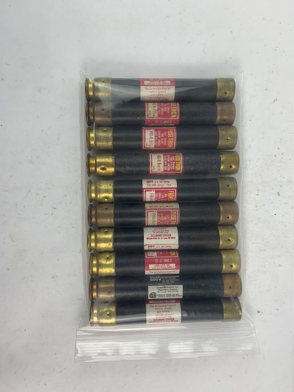 Bussmann Fusetron Dual-Element FRS-R-5 6/10 5 6/10A 600V Fuse "Lot of 10"